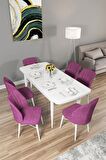 Rovena Mary Beyaz 70x114 Açılabilir Mdf Mutfak Masası Takımı 6 Adet Sandalye