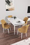 Rovena Mary Beyaz Mermer 70x114 Açılabilir Mdf Mutfak Masası Takımı 4 Adet Sandalye