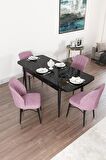 Rovena Mary Siyah Mermer 70x114 Açılabilir Mdf Mutfak Masası Takımı 4 Adet Sandalye