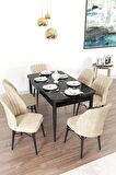 Rovena Mary Siyah Mermer 70x114 Açılabilir Mdf Mutfak Masası Takımı 6 Adet Sandalye