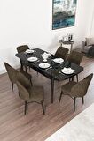Rovena Mary Siyah Mermer 70x114 Açılabilir Mdf Mutfak Masası Takımı 6 Adet Sandalye