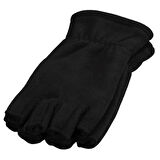 Unisex Siyah Kışlık Parmaksız Kesik Polar Eldiven - İpli Polar Boyunluk - Polar Kar Maskesi 3'lü Set