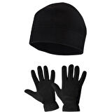 Erkek Siyah Kışlık Termal Polar Eldiven - Polar Bere 2'li Set