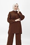 CYLN24087 JESSICA KUMAŞ KOLLARI PİLİSELİ VE BROŞLU İKİLİ TAKIM
