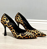 ASKA SHOES Kadın Saten Leopar Desen Klasik Stiletto
