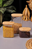 Bambum Multy - Bambu Kapaklı Cam Saklama Kabı 600ml + 1000ml + 1500ml