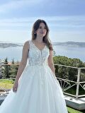 Diana Üç Boyutlu Dantel A Kesim Gelinlik