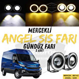 Iveco Daily Uyumlu Üniversal Mercekli Angel Sis Farı Metal Su Geçirmez 76 mm Sarı Halkalı Gündüz Farı Angel Eyes 2 Adet