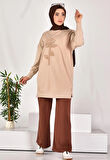 CYLN10584 PUANE İKİ İPLİK KUMAŞ İNCİLİ VE NAKIŞLI SWEATSHIRT