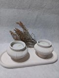 TABAKLI 2'Lİ FİJİ MUMLUK SET BEYAZ