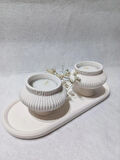 TABAKLI 2'Lİ FİJİ MUMLUK SET BEYAZ