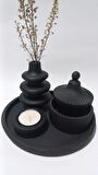 VİDA VAZO TABAKLI MUMLUK SET SİYAH