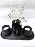 İSKANDİNAV VAZOLU TABAKLI TEALİGHT MUMLUK SET SİYAH