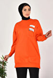 CYLN10597 PUANE İKİ İPLİK KUMAŞ CEP VE YAZI DETAYLI SWEATSHIRT