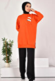 CYLN10597 PUANE İKİ İPLİK KUMAŞ CEP VE YAZI DETAYLI SWEATSHIRT