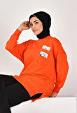 CYLN10597 PUANE İKİ İPLİK KUMAŞ CEP VE YAZI DETAYLI SWEATSHIRT
