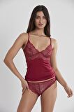 Kadın Dantelli Penye Atlet Külot / Kaşkorse Set - 315 Bordo