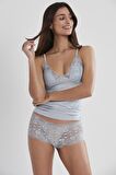 Kadın Dantelli Penye Atlet Külot / Kaşkorse Set - 332 Mist
