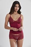 Kadın Dantelli Penye Atlet Külot / Kaşkorse Set - 332 Bordo