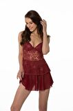 Kadın Saten Dantelli Gecelik - 645 Bordo