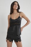 Kadın Saten Dantelli Pijama Şort Takım - 435 Siyah