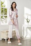 Kadife Saten 3'lü Kadın Crop'lu Pijama Takımı - 2050