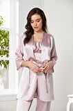 Saten 3'lü Kadın Pijama Takımı  - 2075