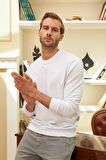Erkek Basic Bisiklet Yaka Rahat Kalıp Düz Sweatshirt Beyaz