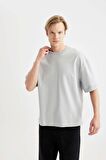 DeFacto Loose Fit Bisiklet Yaka Kısa Kollu Ağır Kumaş Basic Düz Tişört B4844AX24SPGR253