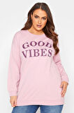 Büyük Beden Yazı Baskılı Bisiklet Yaka Sweatshirt 173598