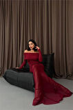 Dipmoda kadın madonna yaka uzun tül elbise DPDF014