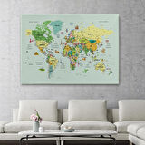 Harita Sepeti Türkçe Dünya Haritası Çok Detaylı Ünlü Yerler Sembollü Kanvas Tablo 1741