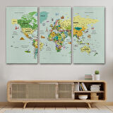Harita Sepeti Türkçe Dünya Haritası Çok Detaylı Ünlü Yerler Sembollü Kanvas Tablo 1741