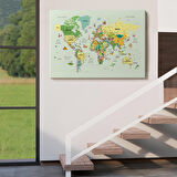 Harita Sepeti Türkçe Dünya Haritası Çok Detaylı Ünlü Yerler Sembollü Kanvas Tablo 1741