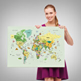 Harita Sepeti Türkçe Dünya Haritası Çok Detaylı Ünlü Yerler Sembollü Kanvas Tablo 1741