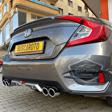 Honda Civic FC5 2016-2021 Araca Özel Siyah Gri Arka Difüzör Tırnaklı 4 Yuvarlak Egzoz Çıkışlı Arka Tampon Eki İthal 1.Sınıf