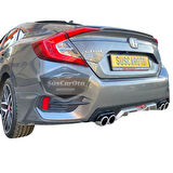 Honda Civic FC5 2016-2021 Araca Özel Siyah Gri Arka Difüzör Tırnaklı 4 Yuvarlak Egzoz Çıkışlı Arka Tampon Eki İthal 1.Sınıf