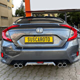 Honda Civic FC5 2016-2021 Araca Özel Siyah Gri Arka Difüzör Tırnaklı 4 Yuvarlak Egzoz Çıkışlı Arka Tampon Eki İthal 1.Sınıf