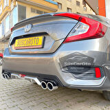 Honda Civic FC5 2016-2021 Araca Özel Siyah Gri Arka Difüzör Tırnaklı 4 Yuvarlak Egzoz Çıkışlı Arka Tampon Eki İthal 1.Sınıf