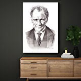 Karakalem Gülümseyen Atatürk - İmzalı Portre Kanvas Tablo