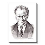 Karakalem Gülümseyen Atatürk - İmzalı Portre Kanvas Tablo