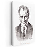 Karakalem Gülümseyen Atatürk - İmzalı Portre Kanvas Tablo