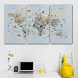 Harita Sepeti Dünya Haritası Çok Detaylı Ünlü Yerler Sembollü Kanvas Tablo 1746