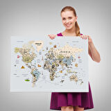 Harita Sepeti Dünya Haritası Çok Detaylı Ünlü Yerler Sembollü Kanvas Tablo 1746