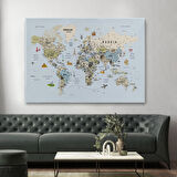 Harita Sepeti Dünya Haritası Çok Detaylı Ünlü Yerler Sembollü Kanvas Tablo 1746