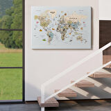 Harita Sepeti Dünya Haritası Çok Detaylı Ünlü Yerler Sembollü Kanvas Tablo 1746