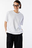  Kadın %100 Organik Pamuk Relaxed Fit Yırtmaçlı Yuvarlak Yaka T-shirt YIRTMAÇLI-T-SHIRT