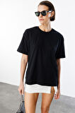  Kadın %100 Organik Pamuk Relaxed Fit Yırtmaçlı Yuvarlak Yaka T-shirt YIRTMAÇLI-T-SHIRT