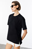  Kadın %100 Organik Pamuk Relaxed Fit Yırtmaçlı Yuvarlak Yaka T-shirt YIRTMAÇLI-T-SHIRT