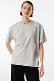  Kadın %100 Organik Pamuk Relaxed Fit Yırtmaçlı Yuvarlak Yaka T-shirt YIRTMAÇLI-T-SHIRT